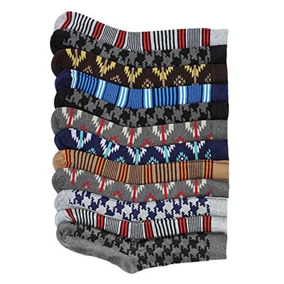 Mens Houndstooth Striped & Aztec 12 Pack Dress Socks - Picture 3 of 4